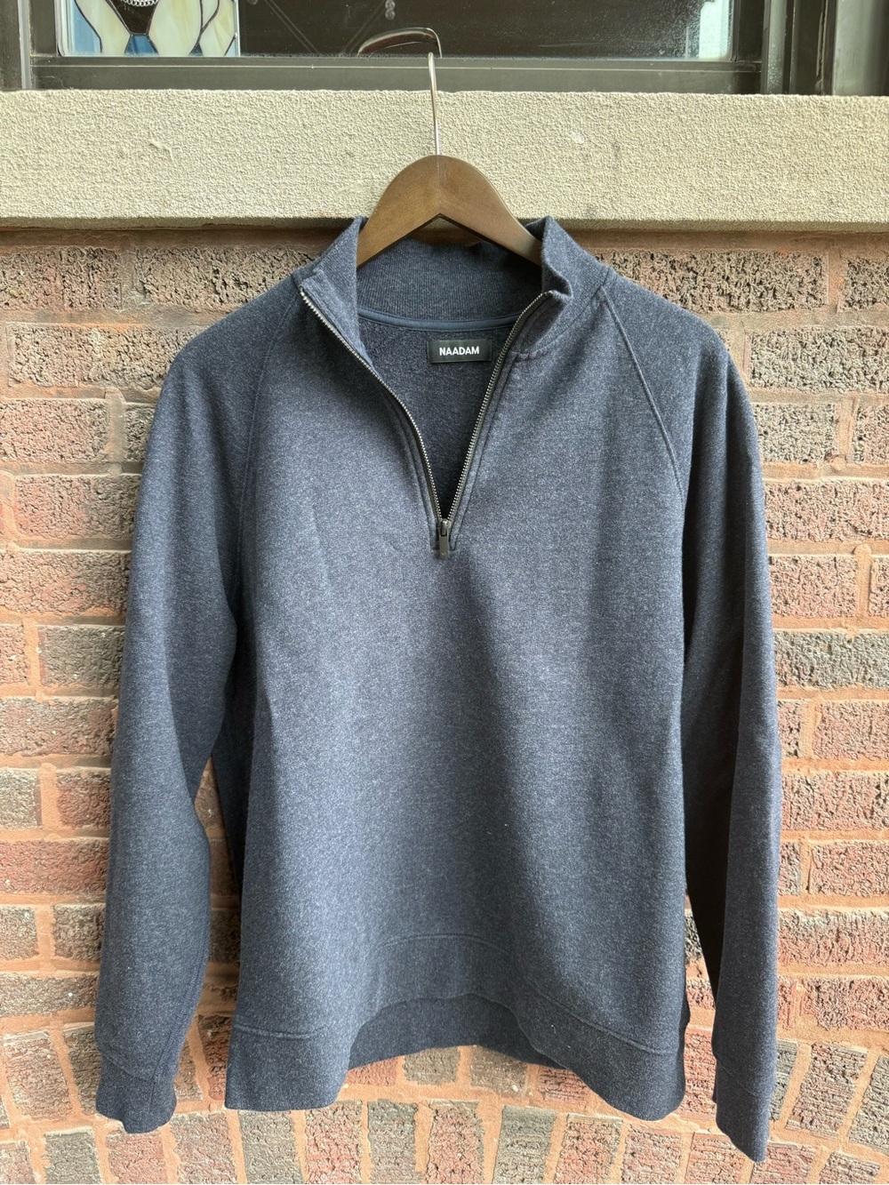 NAADAM - Fleece Quarter Zip Sweatshirt- Large- Heather Navy